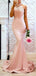 Sexy Pink Mermaid Halter Sleeveless Cheap Long Prom Dresses Online,12638