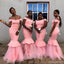 Mermaid Off The Shoulder Pink Long Bridesmaid Dresses Online, WG877