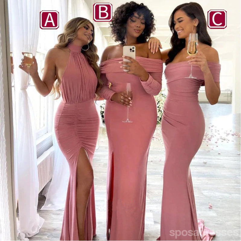 Mismatched Dusty Rose Mermaid Cheap Long Bridesmaid Dresses,WG1306