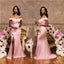 Pink Mermaid Off Shoulder High Slit Cheap Long Bridesmaid Dresses,WG1298