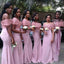 Elegant Floral Mermaid Pink Off the Shoulder Long Bridesmaid  Dresses Online, WG1011