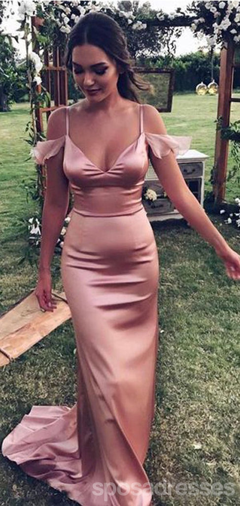 Pink Mermaid Off Shoulder V-neck Cheap Long Prom Dresses Online,12587