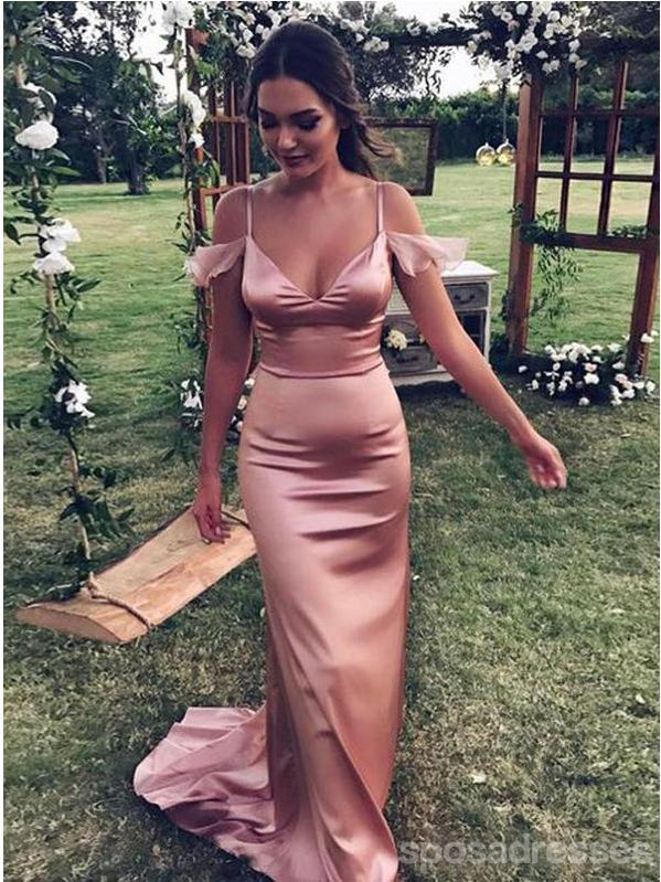 Pink Mermaid Off Shoulder V-neck Cheap Long Prom Dresses Online,12587