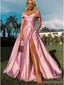 Pink A-line High Slit Off Shoulder Cheap Long Prom Dresses Online,Dance Dresses,12584