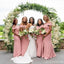 Pink Mermaid Off Shoulder High Slit Long Bridesmaid Dresses Gown Online,WG1096