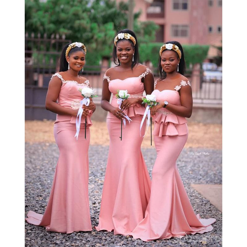 Pink Mermaid Illusion Sleeveless Long Bridesmaid Dressing Online,WG1071