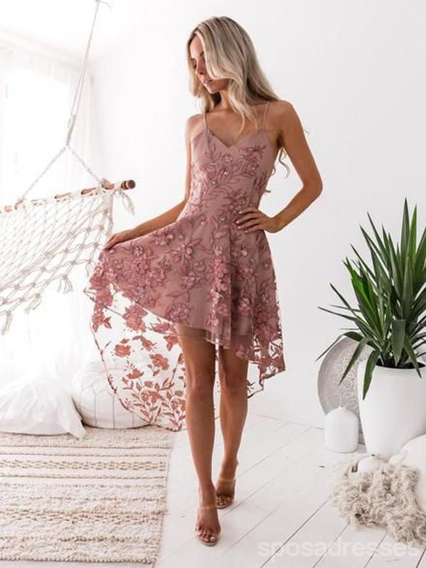 V Neck Dusty Pink Tulle Beaded Short Homecoming Dresses Online, Robes de bal courtes pas chères, CM845