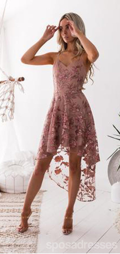 V Neck Dusty Pink Tulle Beaded Short Homecoming Dresses Online, Robes de bal courtes pas chères, CM845