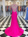 Hot Pink Mermaid Spaghetti Straps V-Neck Backless Long Prom Dresses Online,12630