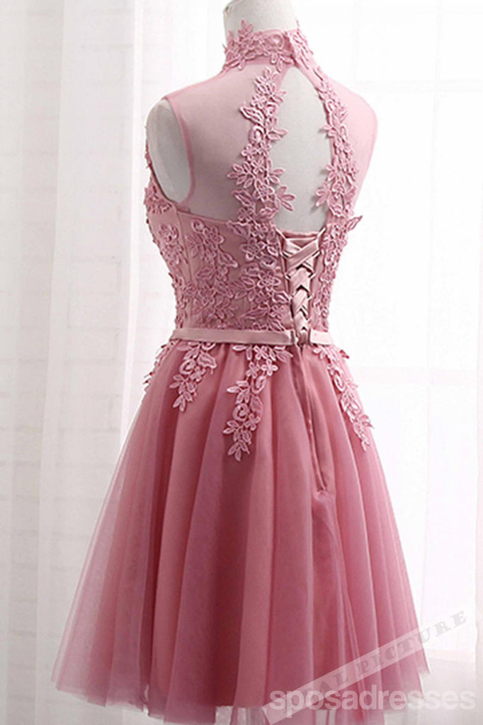 V Neck Dusty Pink Tulle Beaded Short Homecoming Dresses Online, Robes de bal courtes pas chères, CM845