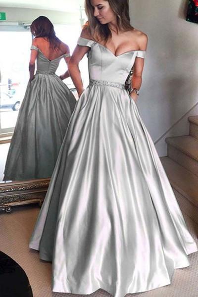 Simple Off Shoulder Satin Evening Prom Dresses, Popular A line Party Prom Dresses, Custom Long Prom Dresses, Cheap Formal Prom Dresses, 171912