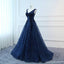 Corset Navy V Neck A-line Lace Custom Long Evening Prom Dresses, 17716