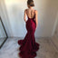 Spaghetti Straps Burgundy Mermaid Long Evening Prom Dresses, Cheap Sweet 16 Dresses, 18320