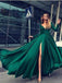 Long Sleeve V Neck Side Slit Long Evening Prom Dresses, 17682