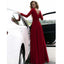 Long Sleeve V Neck Side Slit Long Evening Prom Dresses, 17682