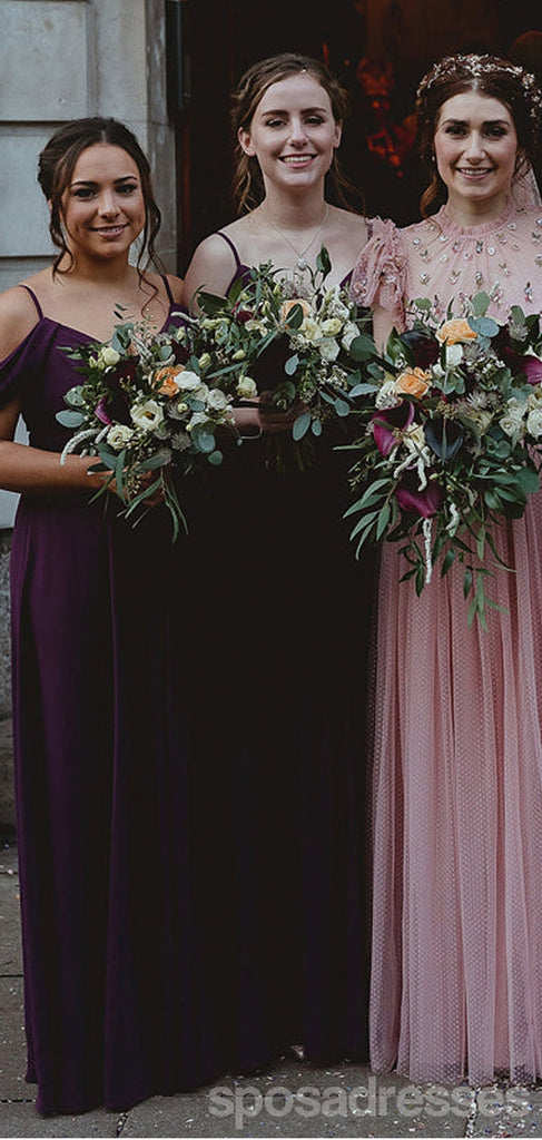 Simple Purple A-line Cold Shoulder Cheap Long Bridesmaid Dresses Online,WG1319