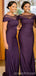 Plum Off The Shoulder Illusion V-Neck Cheap Long Bridesmaid Dressing Gowns,WG1051