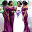 Purple Mermaid Off Shoulder Cheap Long Bridesmaid Dresses,WG1460