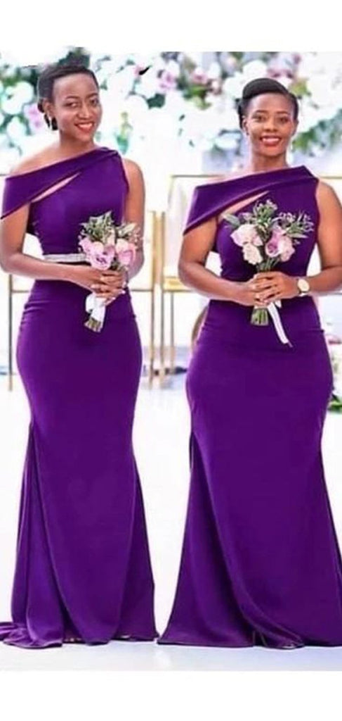 Unique Sheath Purple One shoulder Cheap Long Bridesmaid Gown Dresses Online,WG987