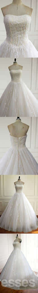 Strapless A Line Lace Wedding Bridal Dresses, Custom Made Wedding Dresses, Affordable Wedding Bridal Gowns, WD235