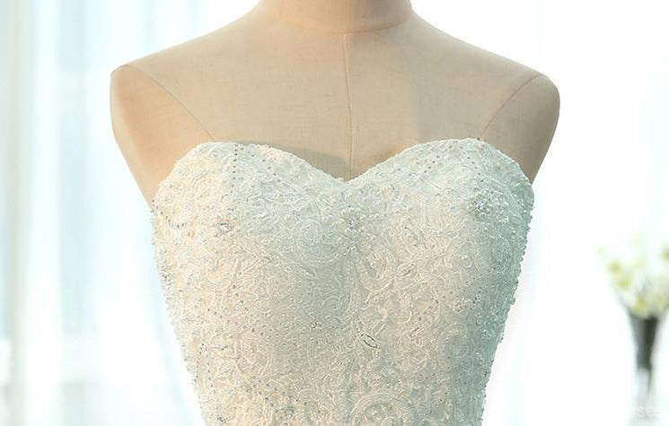 Sem tiras um cadarço de linha vestidos de casamento de casamento de coração doces, vestidos de casamento feitos alfandegários, vestidos de noiva de casamento disponíveis, WD236