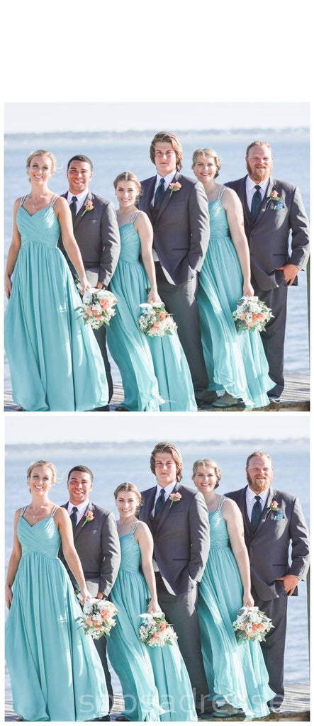 Tiffany Blue Straps Chiffon Custom Cheap Long Bridesmaid Dresses, WG241