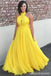 Yellow A-line Chiffon Halter Cheap Long Bridesmaid Dresses Online,WG1335