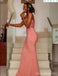 Pink Mermaid Spaghetti Straps Cheap Long Bridesmaid Dresses,WG1558