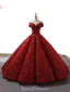 Dark Red Jewel Off Shoulder Ball Gown Long Evening Prom Dresses, Evening Party Prom Dresses, 12213