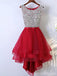 Rhinestone High Low Open Back Red Homecoming Dresses, Short Homecoming Dresses, CM241