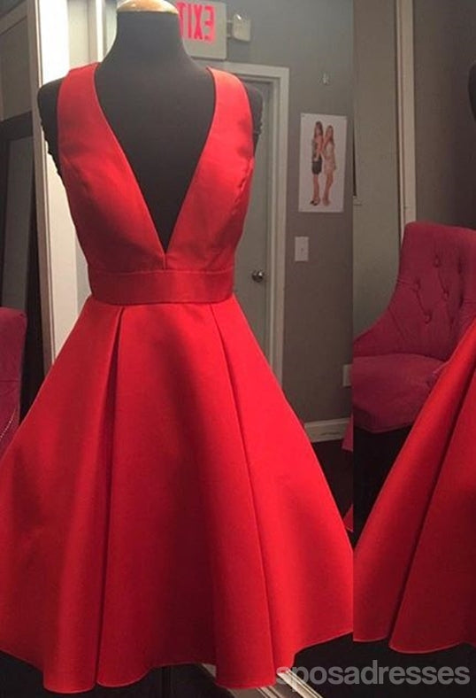 Κοντά φθηνά απλό V Neck Red Homecoming Dresses 2018, CM517