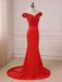 Off Shoulder Bright Red Lace Mermaid Long Evening Prom Dresses, 17558