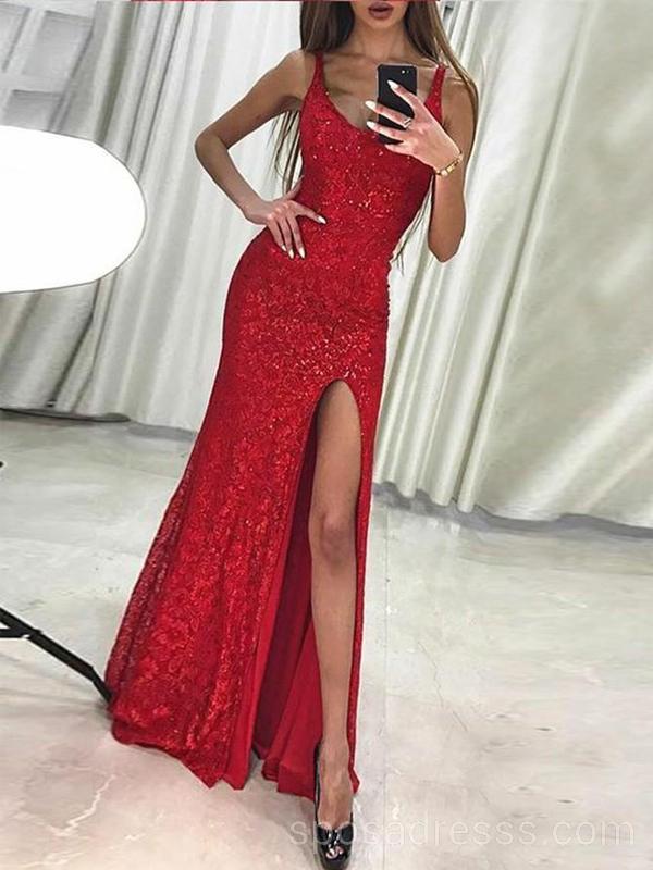 Sexy Red Mermaid Red Mermaid Slit Long Soirée Prom Dresses, Cheap Custom Sweet 16 robes, 18548