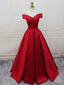 Simple Red Off Shoulder A line Long Custom Evening Prom Dresses, 17418