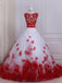 Two Pieces Red Lace Hand Made Flower A line Long Evening Prom Dresses, 17556