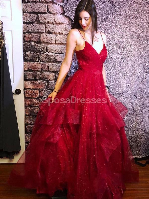 Spaghetti Straps Backless Ruffle Evening Prom Dresses, Evening Party Prom Dresses, 12270