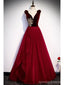 Elegant Red A-line V-neck Cheap Long Prom Dresses Online,12977