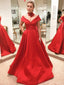 Red A-line V Neck Off The Shoulder Prom Dresses, Sweet 16 Prom Dresses, 12477