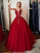 Red A-line Spaghetti Straps V-neck Long Prom Dresses Online, Dance Dresses,12571