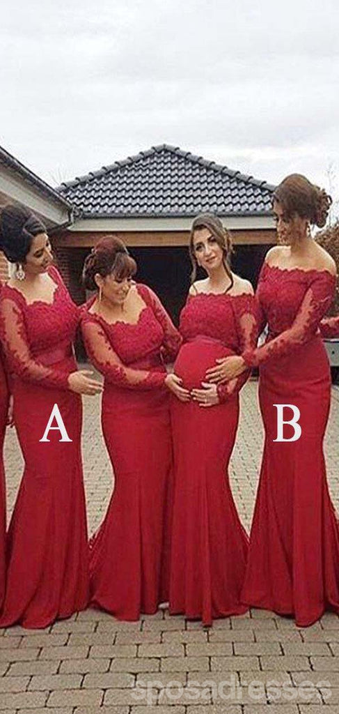 Sexy Mermaid Red Long Sleeve Cheap Bridesmaid Dresses, WG941