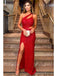 Sexy Red Mermaid One Shoulder Side Slit Cheap Long Prom Dresses,12970