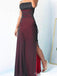 Black Red Sheath Spaghetti Straps High Slit Maxi Long Prom Dresses,13211