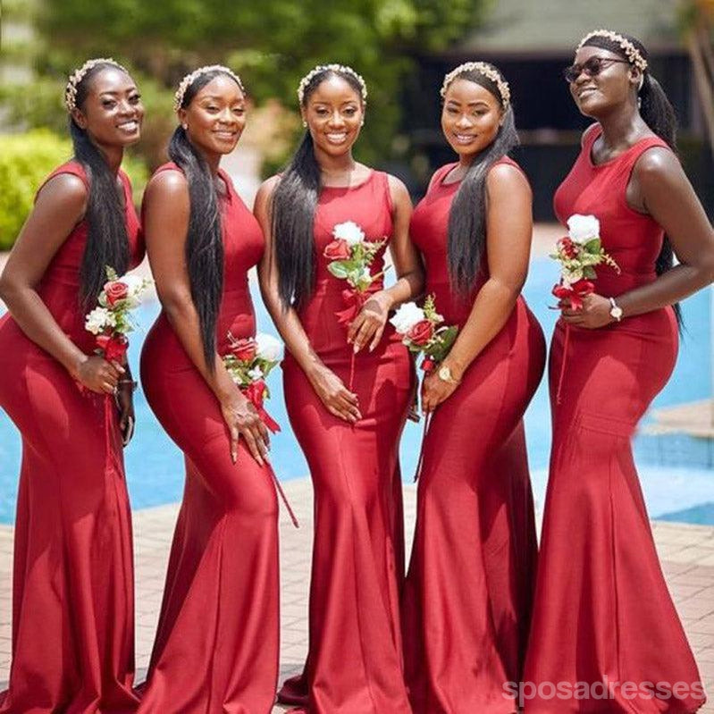 Simple Red Mermaid Straps Cheap Long Bridesmaid Dresses Online,WG1472