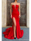 Red Mermaid Sweetheart V-neck High Slit Cheap Long Prom Dresses,12855