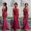 Elegant Red Mermaid Halter Cheap Long Bridesmaid Dresses,WG1528