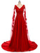 Red A-line Long Sleeves V-neck Cheap Prom Dresses Online,Dance Dresses,12578