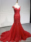 Sexy Mermaid Red Cap Sleeves Long Prom Dresses Online, Dance Dresses,12569