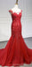 Sexy Mermaid Red Cap Sleeves Long Prom Dresses Online, Dance Dresses,12569