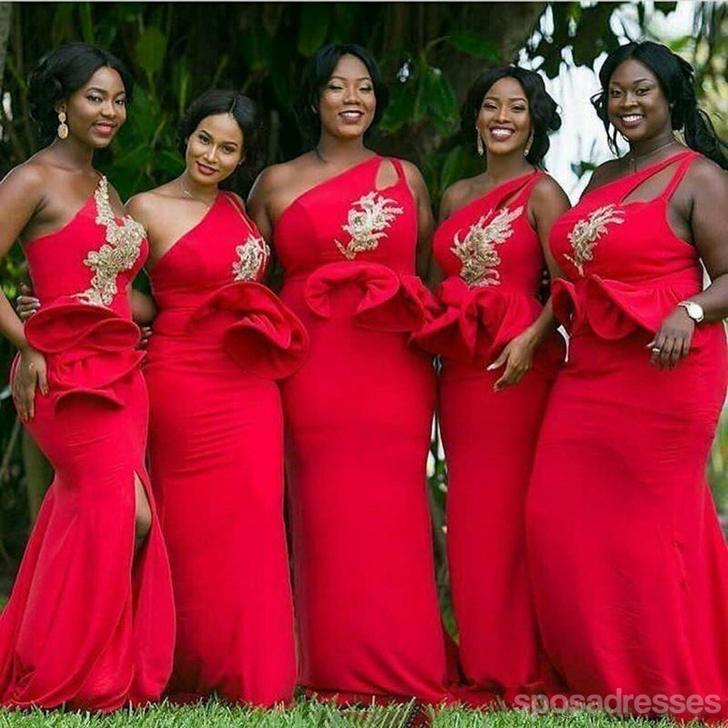 Sexy Mermaid Red One Shoulder Cheap Bridesmaid Dresses Online, WG942