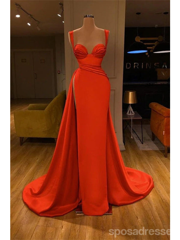 Sexy Red Mermaid Straps High Slit Cheap Long Prom Dresses Online,12899